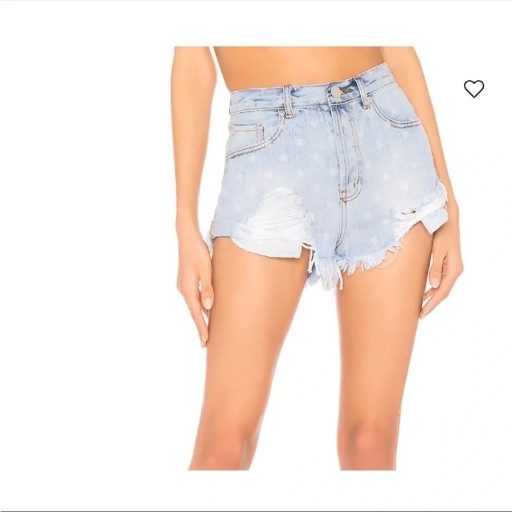 Superdown Revolve Kenzie Star Denim Shorts in Light Blue Wash​​​​​​​​​​​​